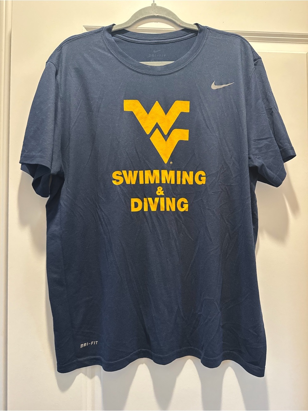 Nike Men’s Navy Blue Swimming & Diving Dri-FIT Tee with Gold Logo